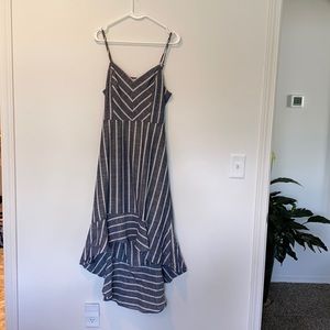 Denim Blue Striped High Low Dress